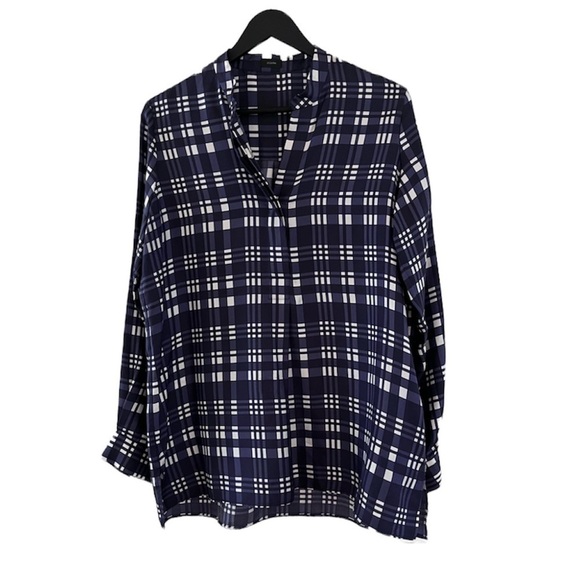 Joseph Silk Oversized Plaid Twill Dara Blouse 1/4 button down shirt. Size 8 - Picture 2 of 14